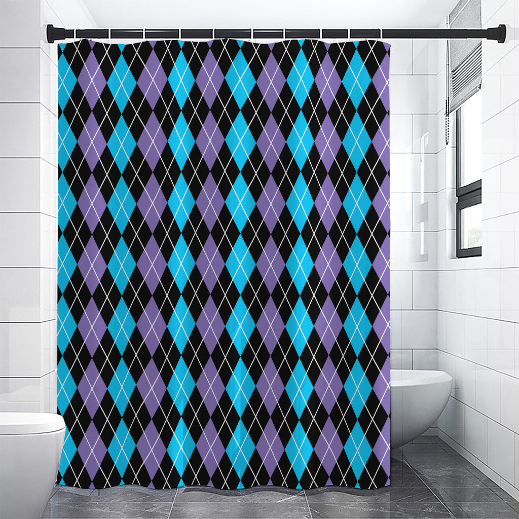 Black Purple And Blue Argyle Print Premium Shower Curtain