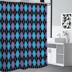 Black Purple And Blue Argyle Print Premium Shower Curtain