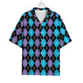 Black Purple And Blue Argyle Print Rayon Hawaiian Shirt