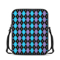 Black Purple And Blue Argyle Print Rectangular Crossbody Bag