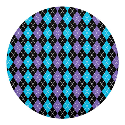 Black Purple And Blue Argyle Print Round Blanket