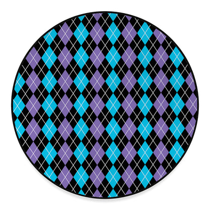 Black Purple And Blue Argyle Print Round Floor Mat
