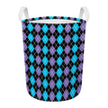 Black Purple And Blue Argyle Print Round Laundry Basket