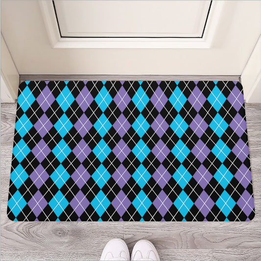 Black Purple And Blue Argyle Print Rubber Doormat