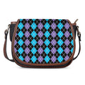 Black Purple And Blue Argyle Print Saddle Bag