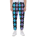 Black Purple And Blue Argyle Print Joggers