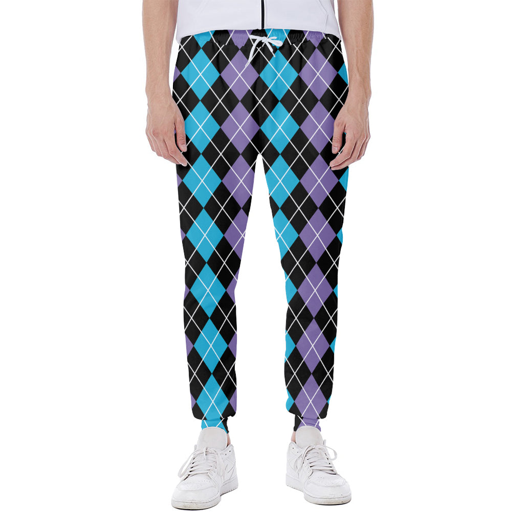 Black Purple And Blue Argyle Print Scuba Joggers