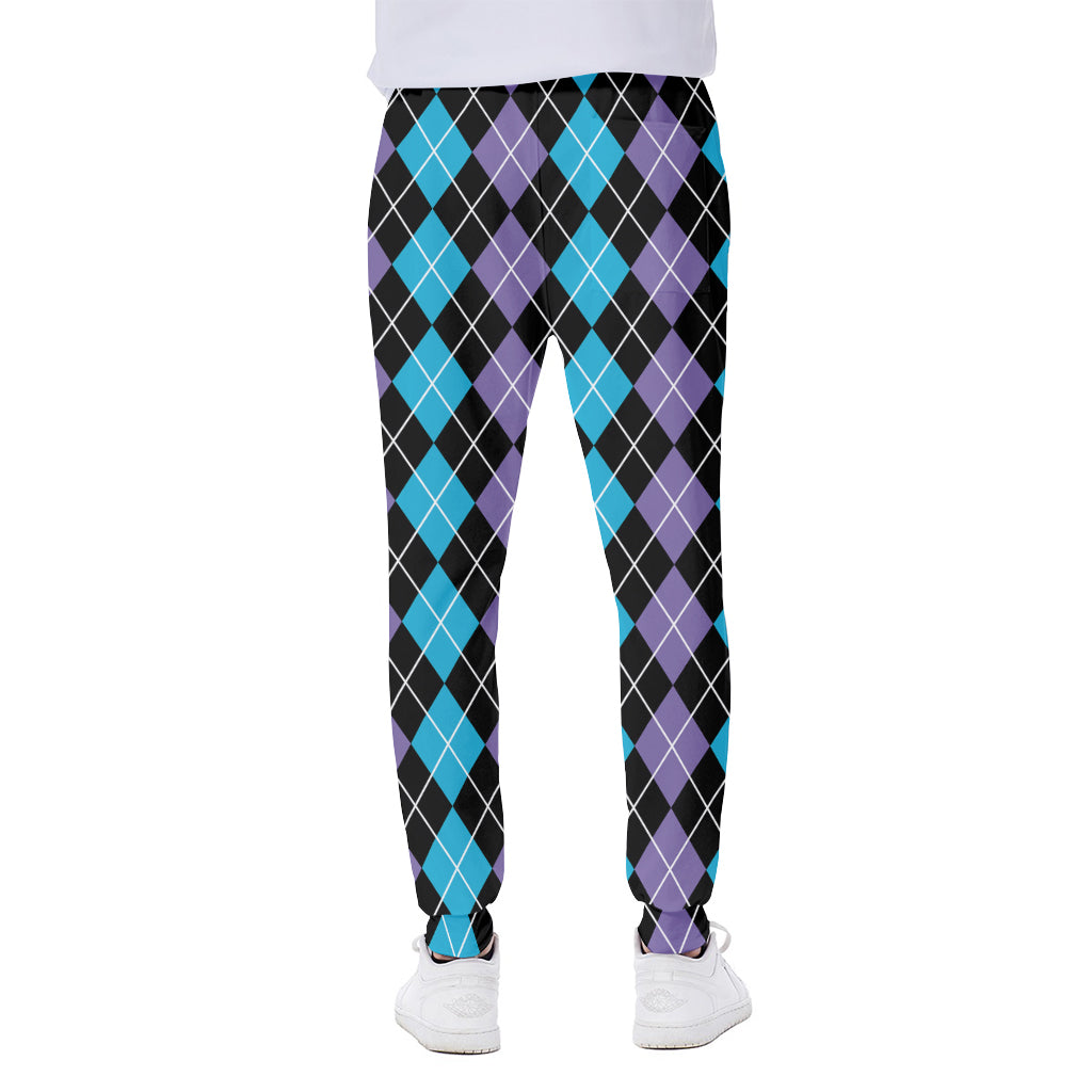 Black Purple And Blue Argyle Print Scuba Joggers