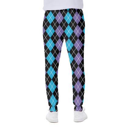 Black Purple And Blue Argyle Print Scuba Joggers