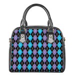 Black Purple And Blue Argyle Print Shoulder Handbag