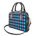 Black Purple And Blue Argyle Print Shoulder Handbag