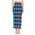 Black Purple And Blue Argyle Print Side Slit Maxi Skirt