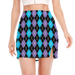 Black Purple And Blue Argyle Print Side Slit Mini Skirt