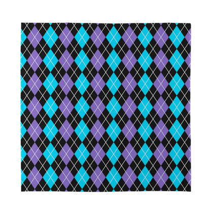 Black Purple And Blue Argyle Print Silk Bandana