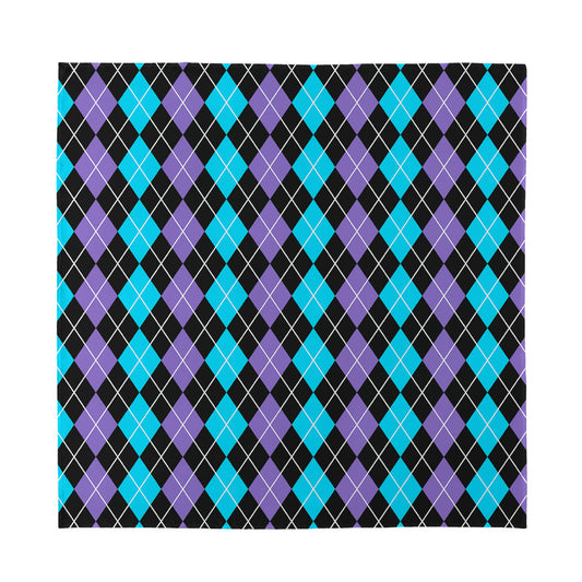 Black Purple And Blue Argyle Print Silk Bandana