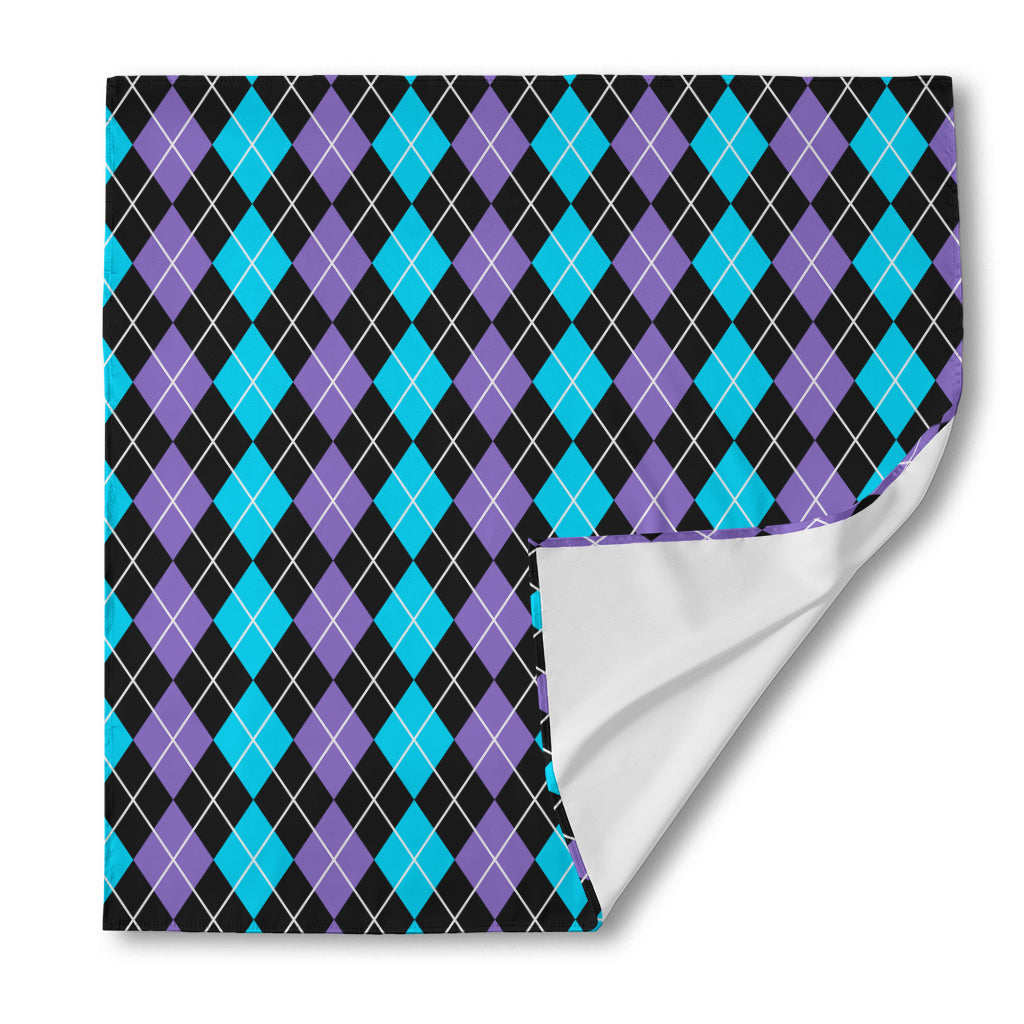 Black Purple And Blue Argyle Print Silk Bandana