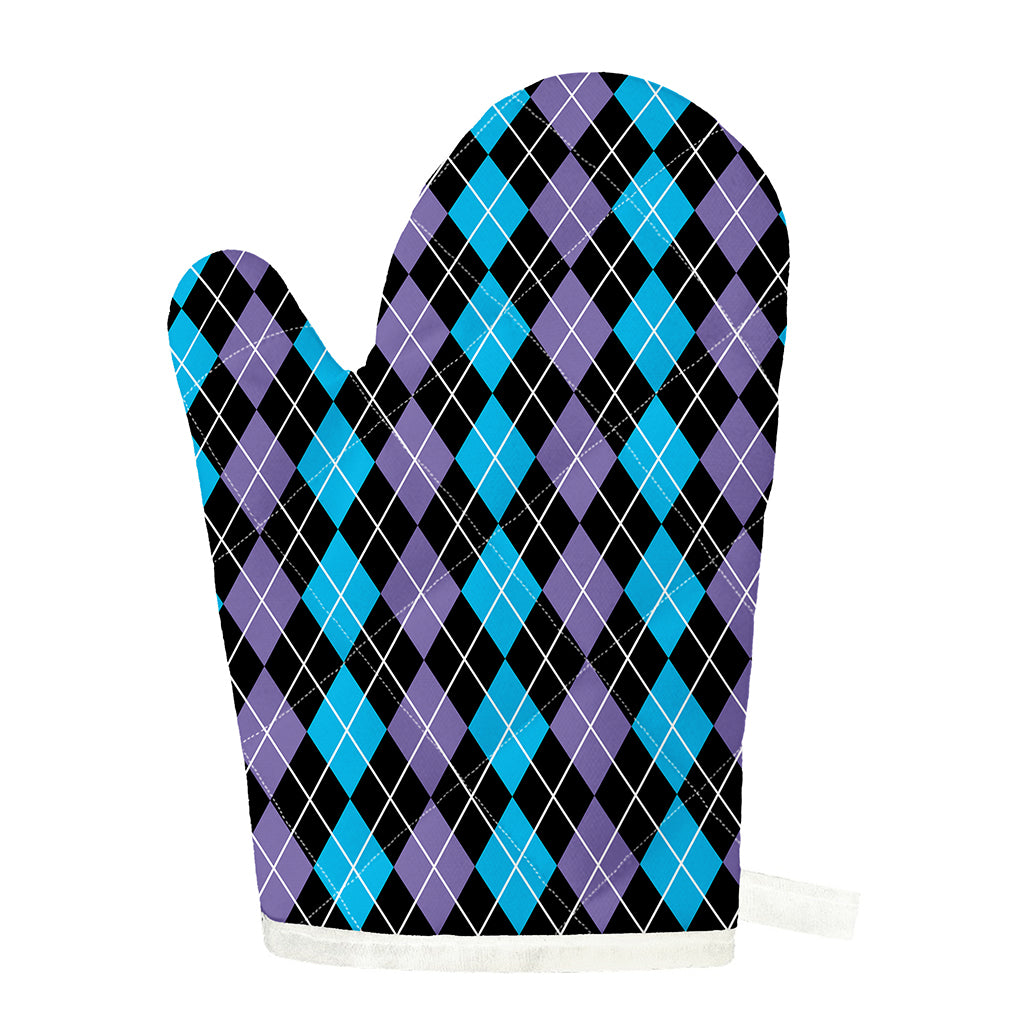 Black Purple And Blue Argyle Print Single Oven Mitt
