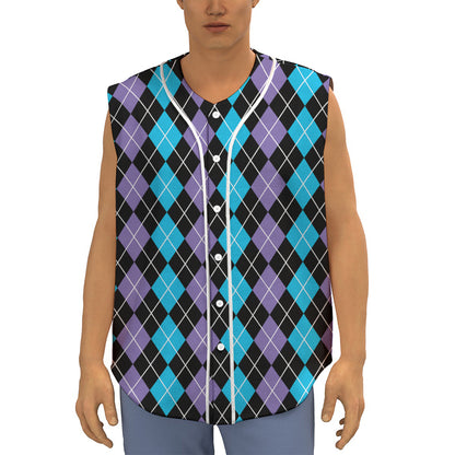 Black Purple And Blue Argyle Print Sleeveless Baseball Jersey