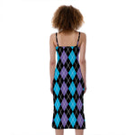 Black Purple And Blue Argyle Print Slim Fit Midi Cami Dress