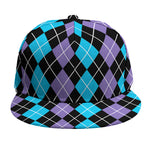 Black Purple And Blue Argyle Print Snapback Cap