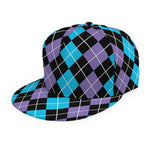 Black Purple And Blue Argyle Print Snapback Cap