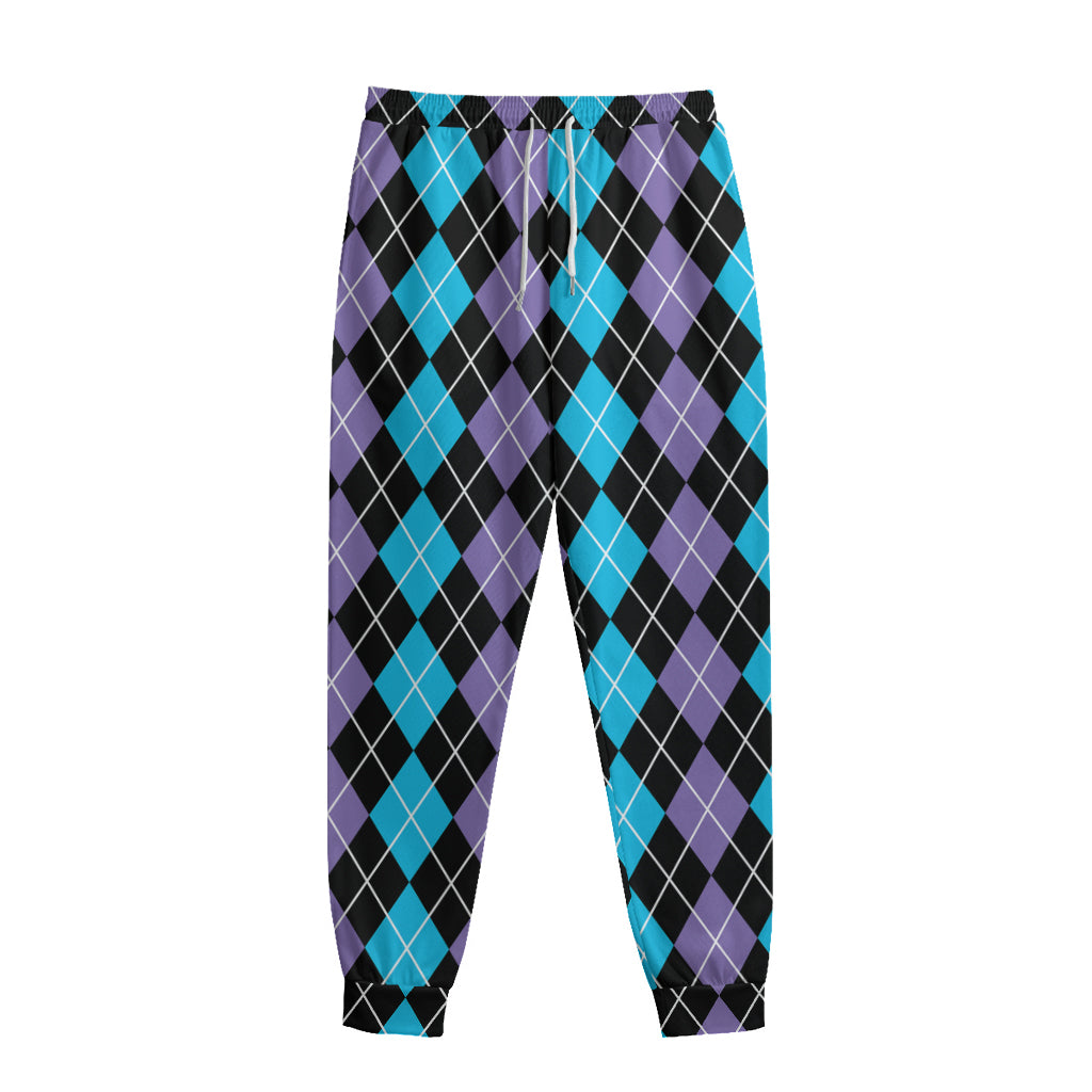 Black Purple And Blue Argyle Print Sweatpants