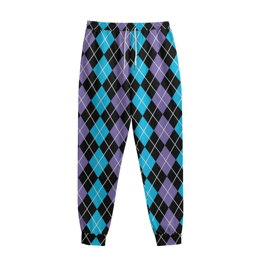 Black Purple And Blue Argyle Print Sweatpants