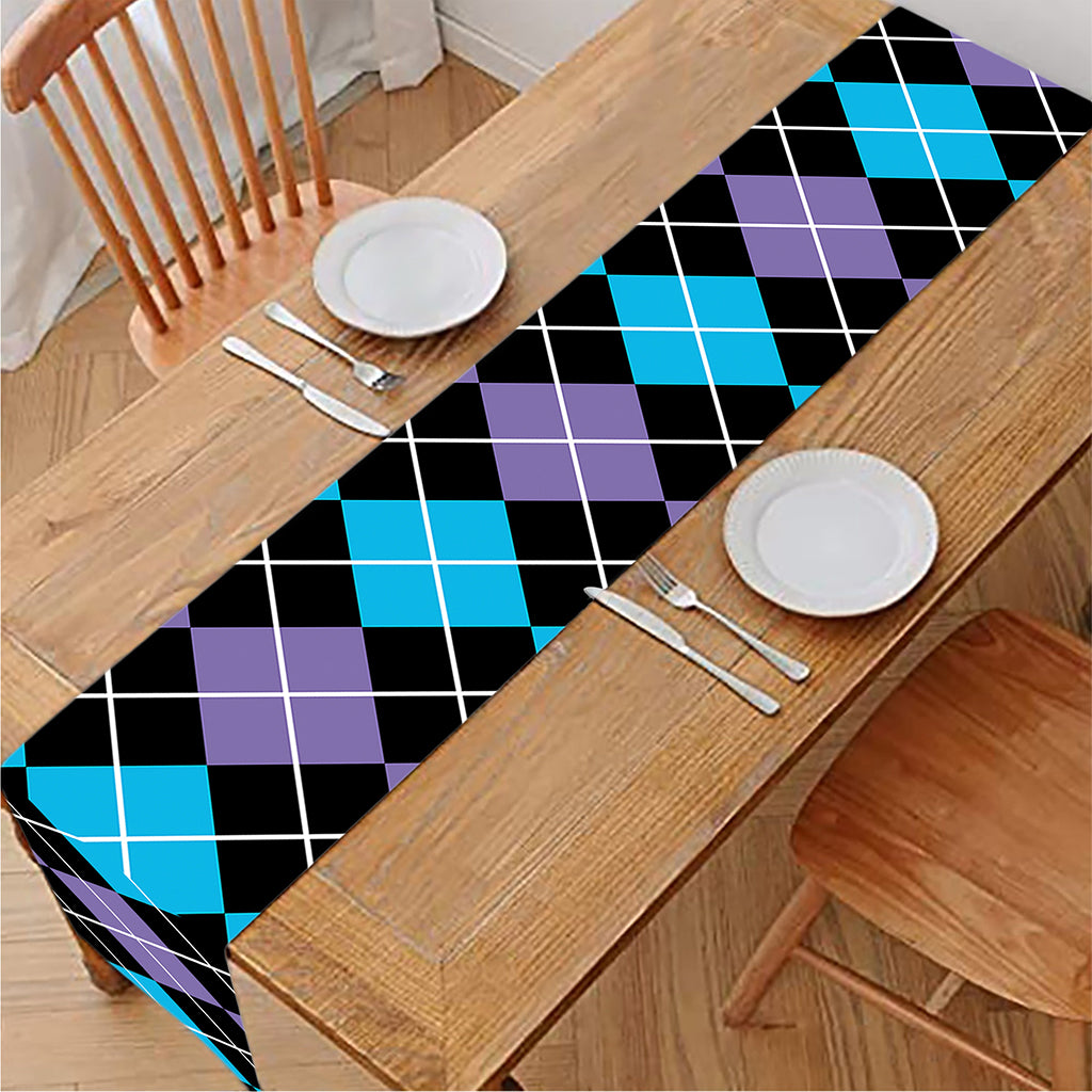 Black Purple And Blue Argyle Print Table Runner