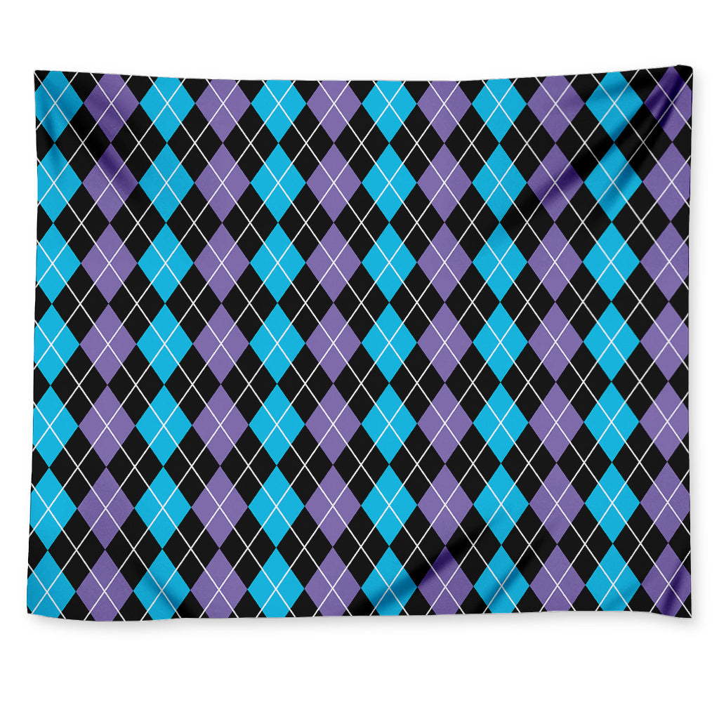 Black Purple And Blue Argyle Print Tapestry