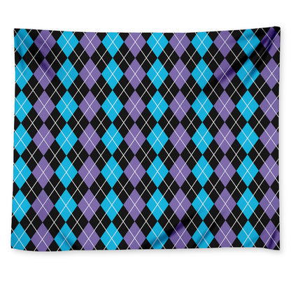 Black Purple And Blue Argyle Print Tapestry