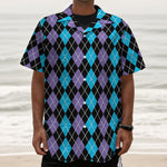 Black Purple And Blue Argyle Print Textured Short Sleeve Shirt