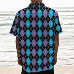 Black Purple And Blue Argyle Print Textured Short Sleeve Shirt