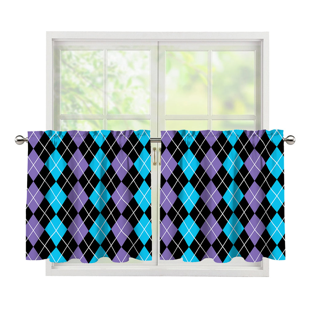 Black Purple And Blue Argyle Print Tier Curtains