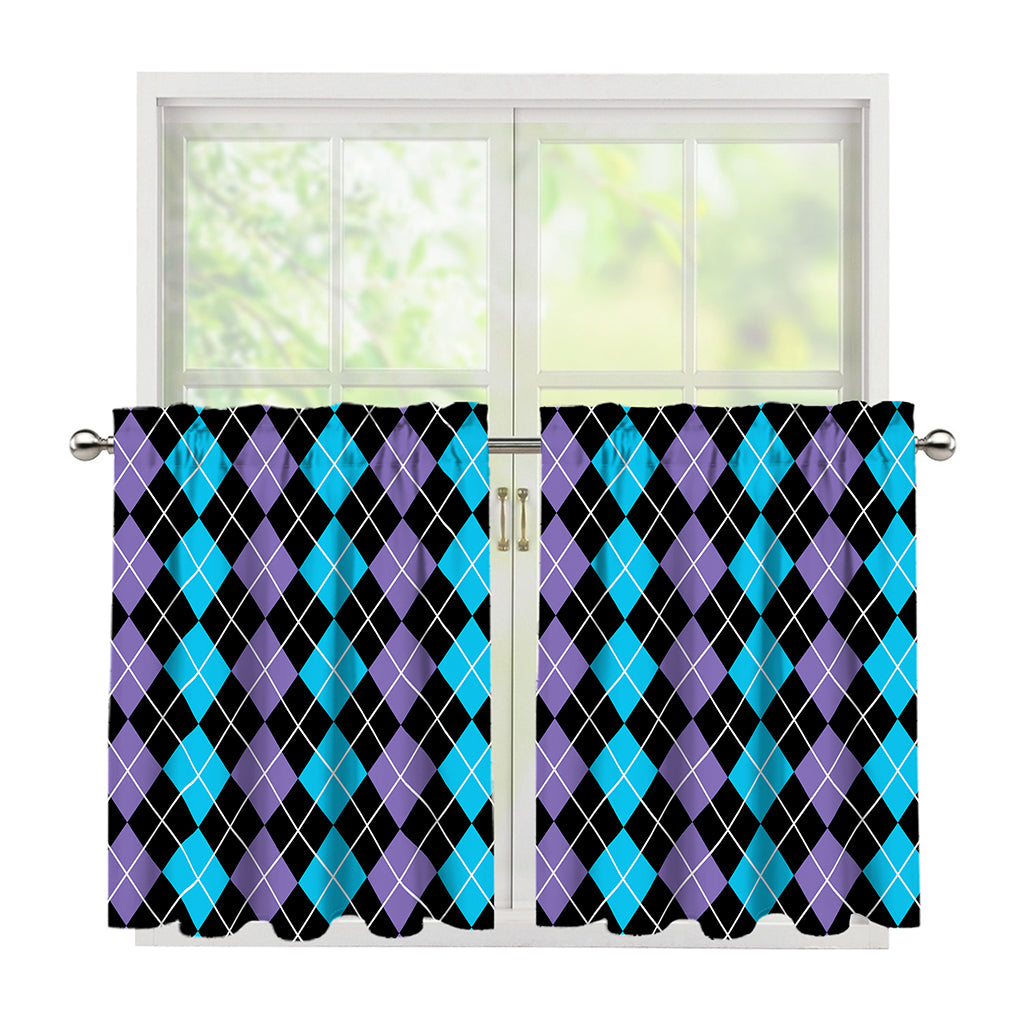 Black Purple And Blue Argyle Print Tier Curtains