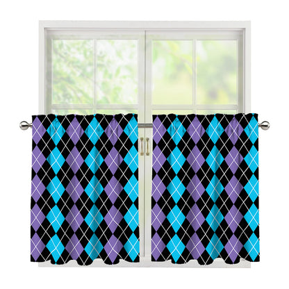 Black Purple And Blue Argyle Print Tier Curtains