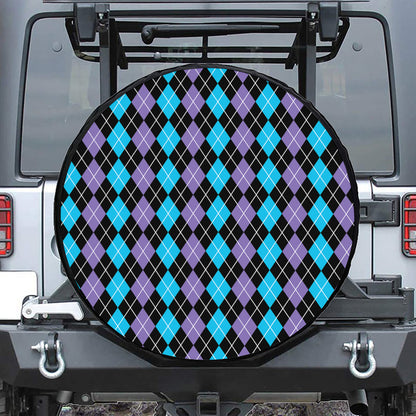 Black Purple And Blue Argyle Print Tire Cover