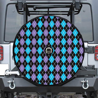 Black Purple And Blue Argyle Print Tire Cover With Camera Hole