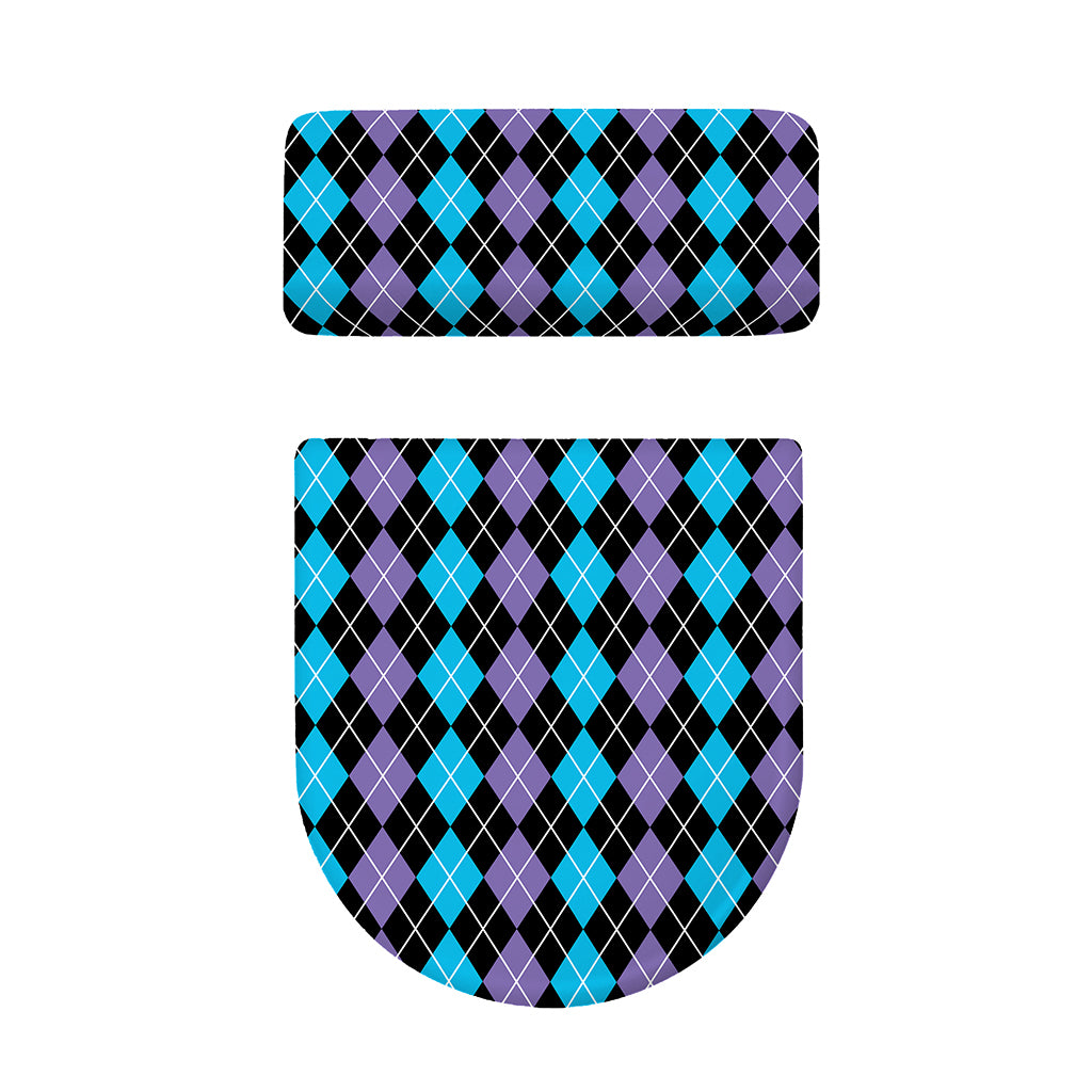Black Purple And Blue Argyle Print Toilet Lid And Tank Cover Set