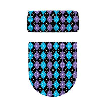 Black Purple And Blue Argyle Print Toilet Lid And Tank Cover Set