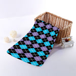 Black Purple And Blue Argyle Print Towel