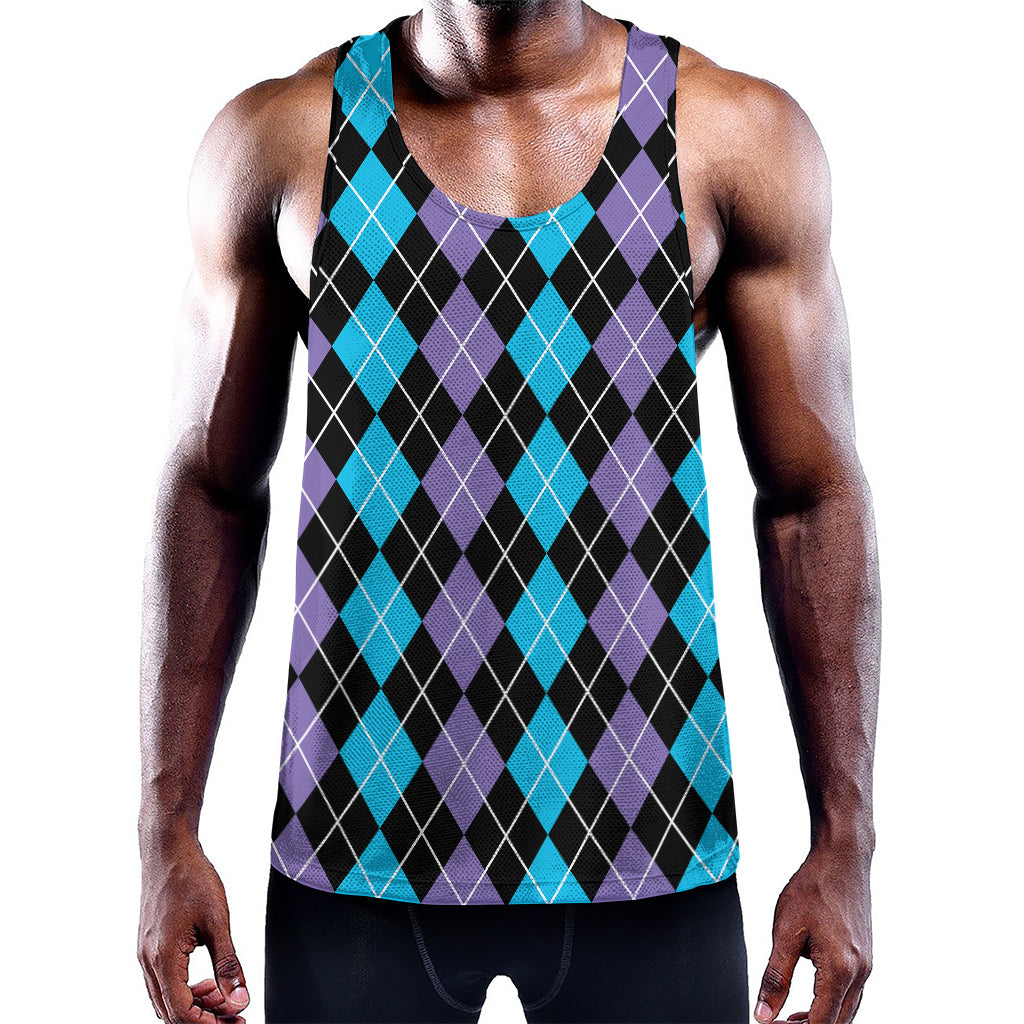 Black Purple And Blue Argyle Print Training Tank Top