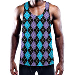 Black Purple And Blue Argyle Print Training Tank Top