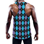 Black Purple And Blue Argyle Print Training Tank Top