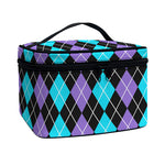 Black Purple And Blue Argyle Print Travel Makeup Bag