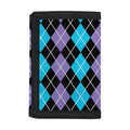 Black Purple And Blue Argyle Print Trifold Wallet