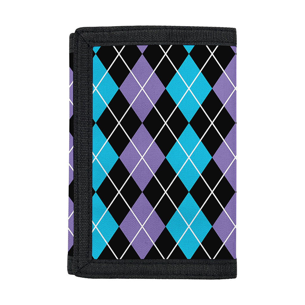 Black Purple And Blue Argyle Print Trifold Wallet