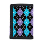 Black Purple And Blue Argyle Print Trifold Wallet
