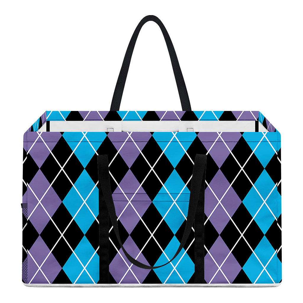 Black Purple And Blue Argyle Print Utility Tote Bag