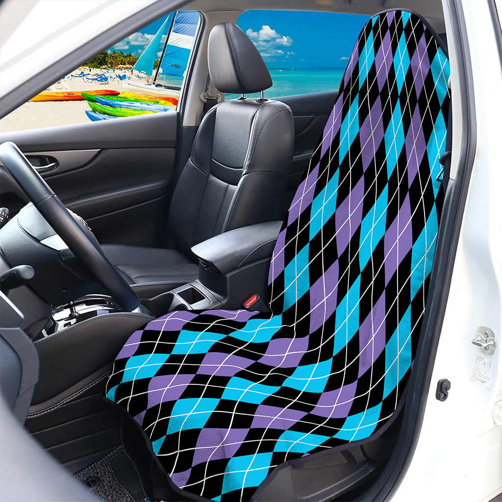 Black Purple And Blue Argyle Print Waterproof Car Seat Cover
