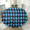 Black Purple And Blue Argyle Print Waterproof Round Tablecloth